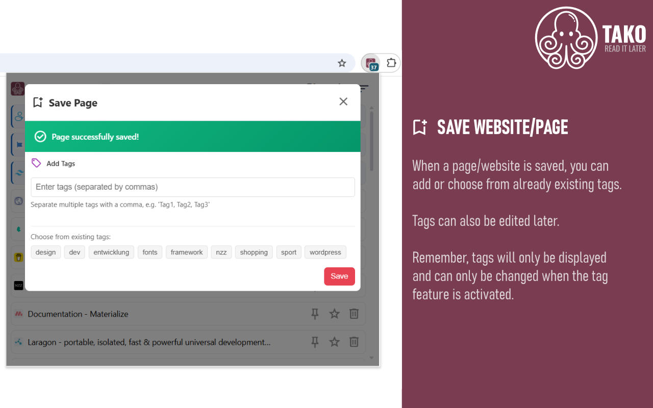 TAKO Seite speichern