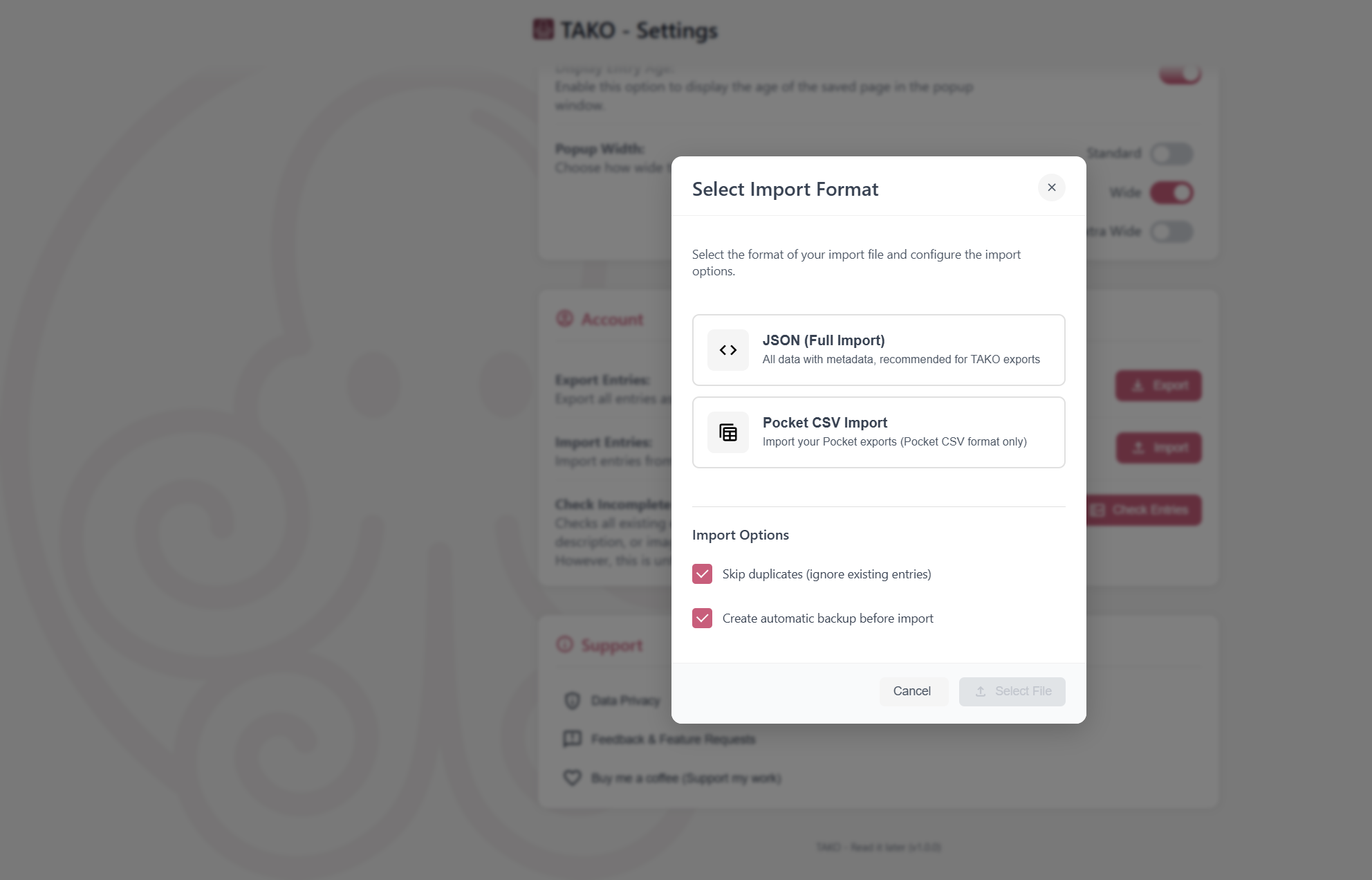 TAKO Import Function